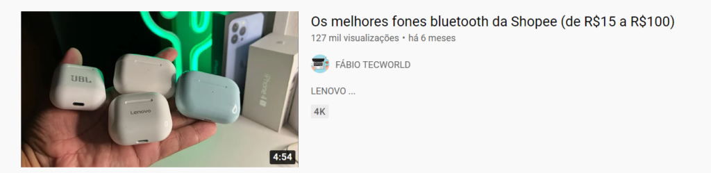 fone de ouvido, link de afiliado shopee