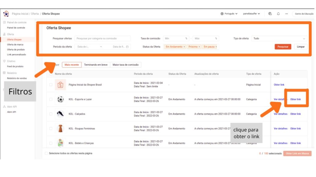como pegar link de afiliado shopee